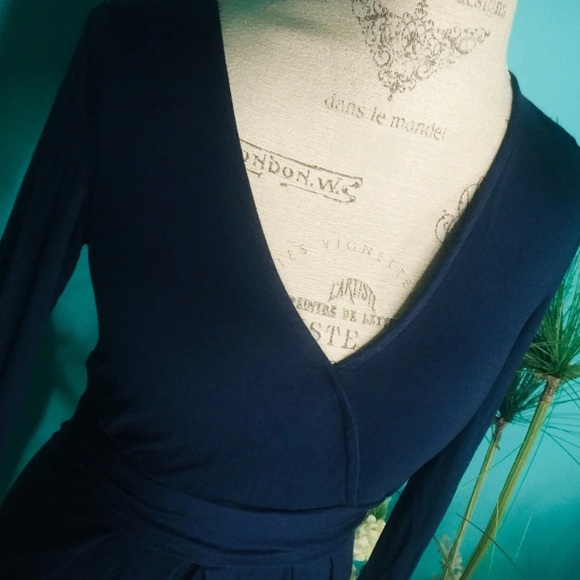 Mama Licious Maternity S Navy Blue Faux Wrap Dress Long Sleeve V Neck - Picture 4 of 6